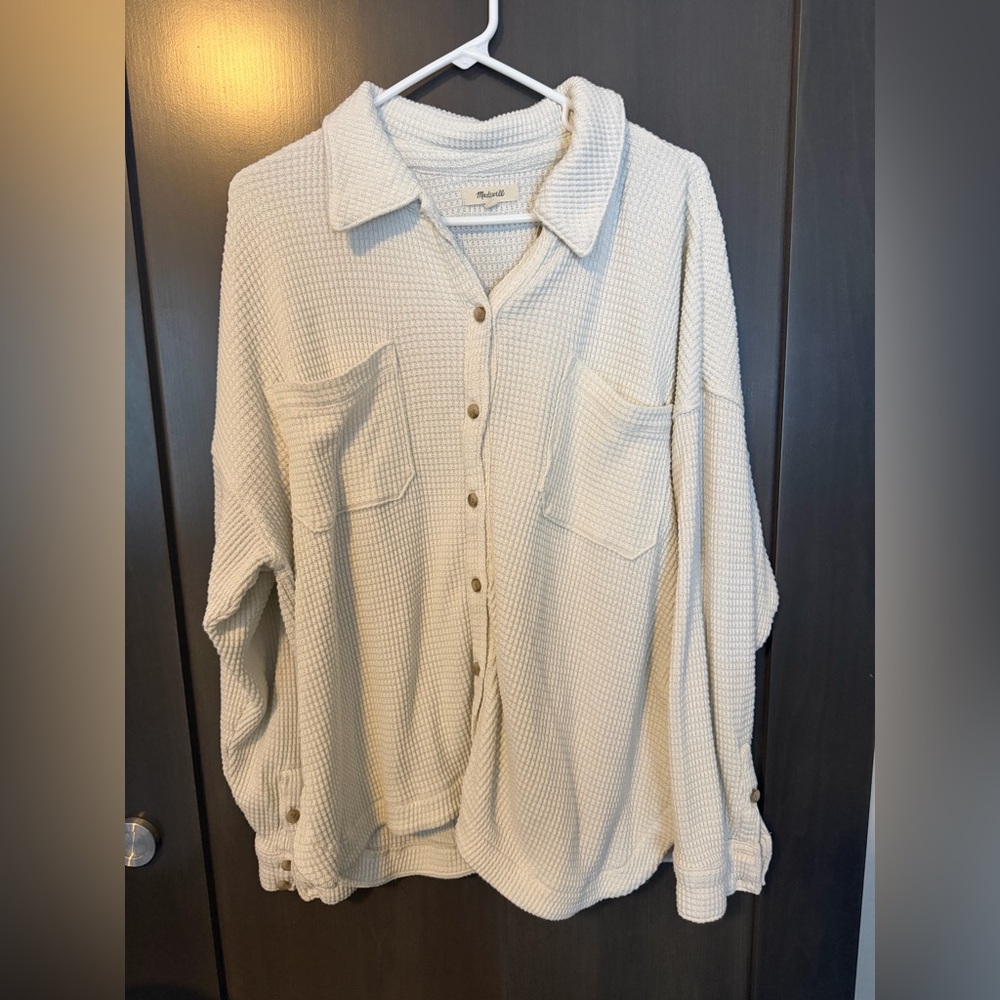 Madewell Cream Waffle Knit Cardigan